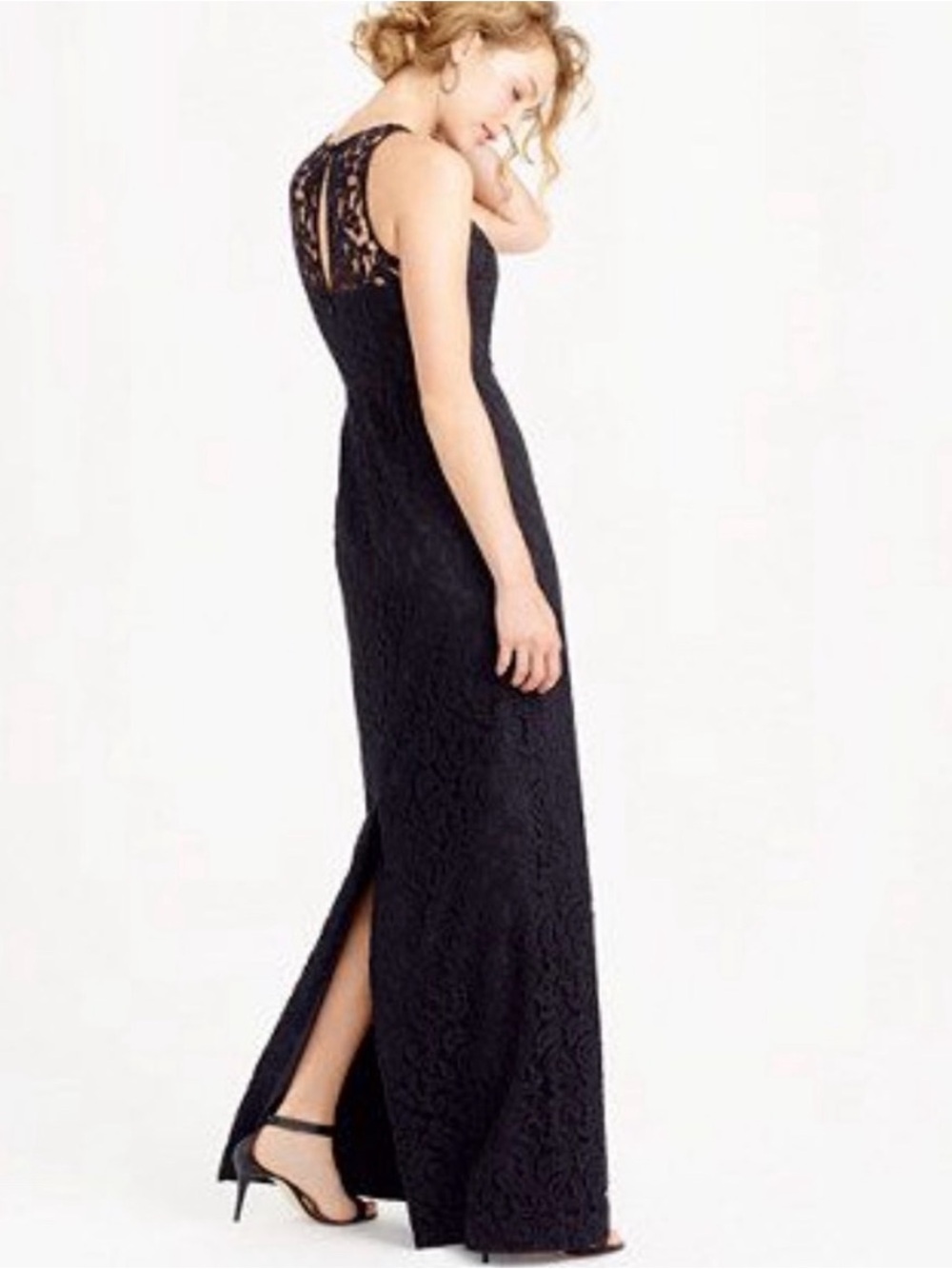 J.Crew Pamela Long Dress in Leavers Lace Black Maxi Dress